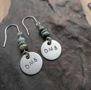 DMB Silver and Green Beaded Earrings